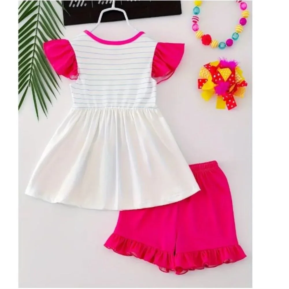 Boutique Back to School Crayon Tunic Dress & Ruffle Shorts Girls Outfit Set